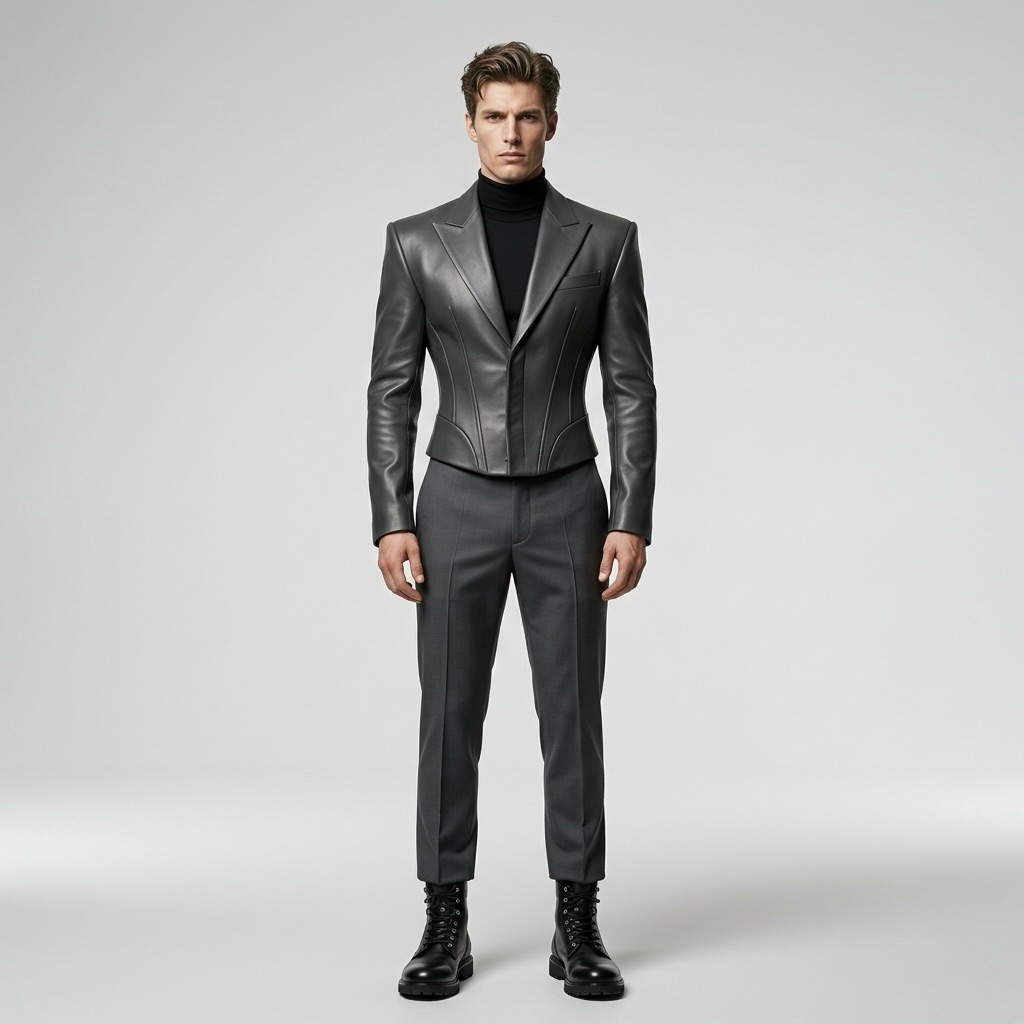 Men's Sculpted Faux-Leather Jacket