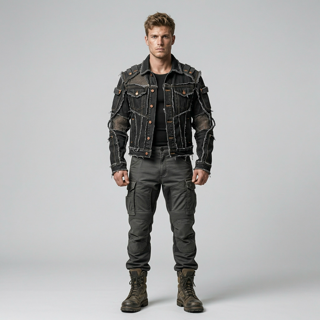 Men's Distressed Denim Utility Jacket
