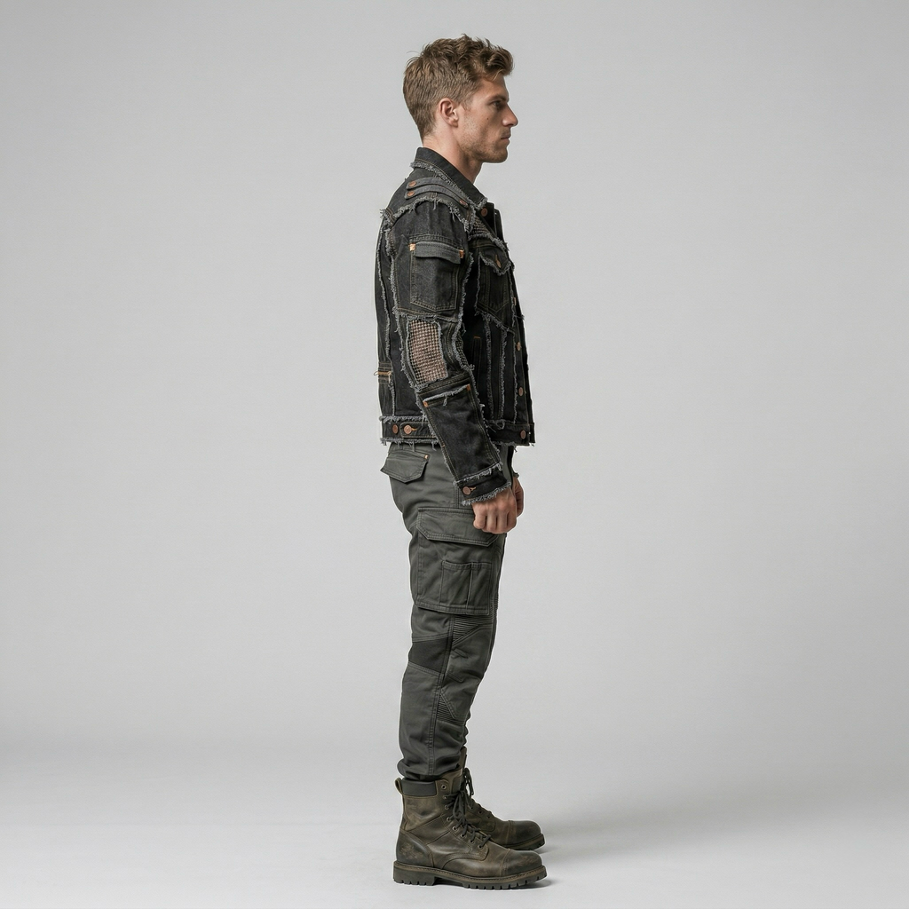 Men's Distressed Denim Utility Jacket