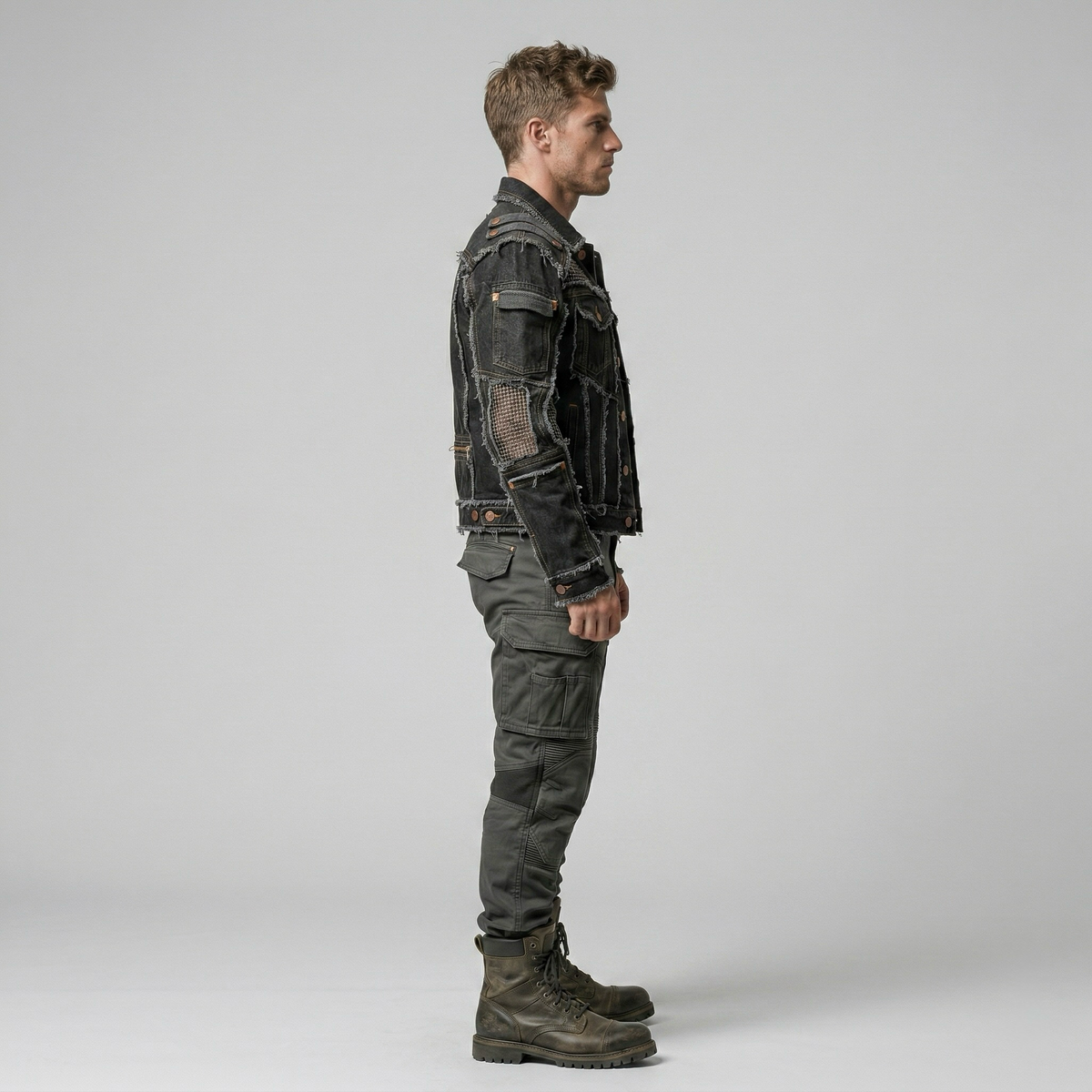 Men's Distressed Denim Utility Jacket