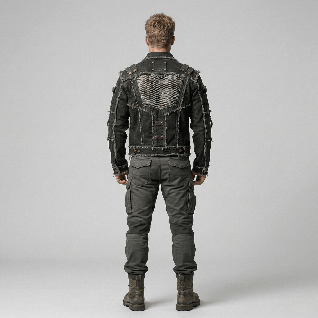 Men's Distressed Denim Utility Jacket