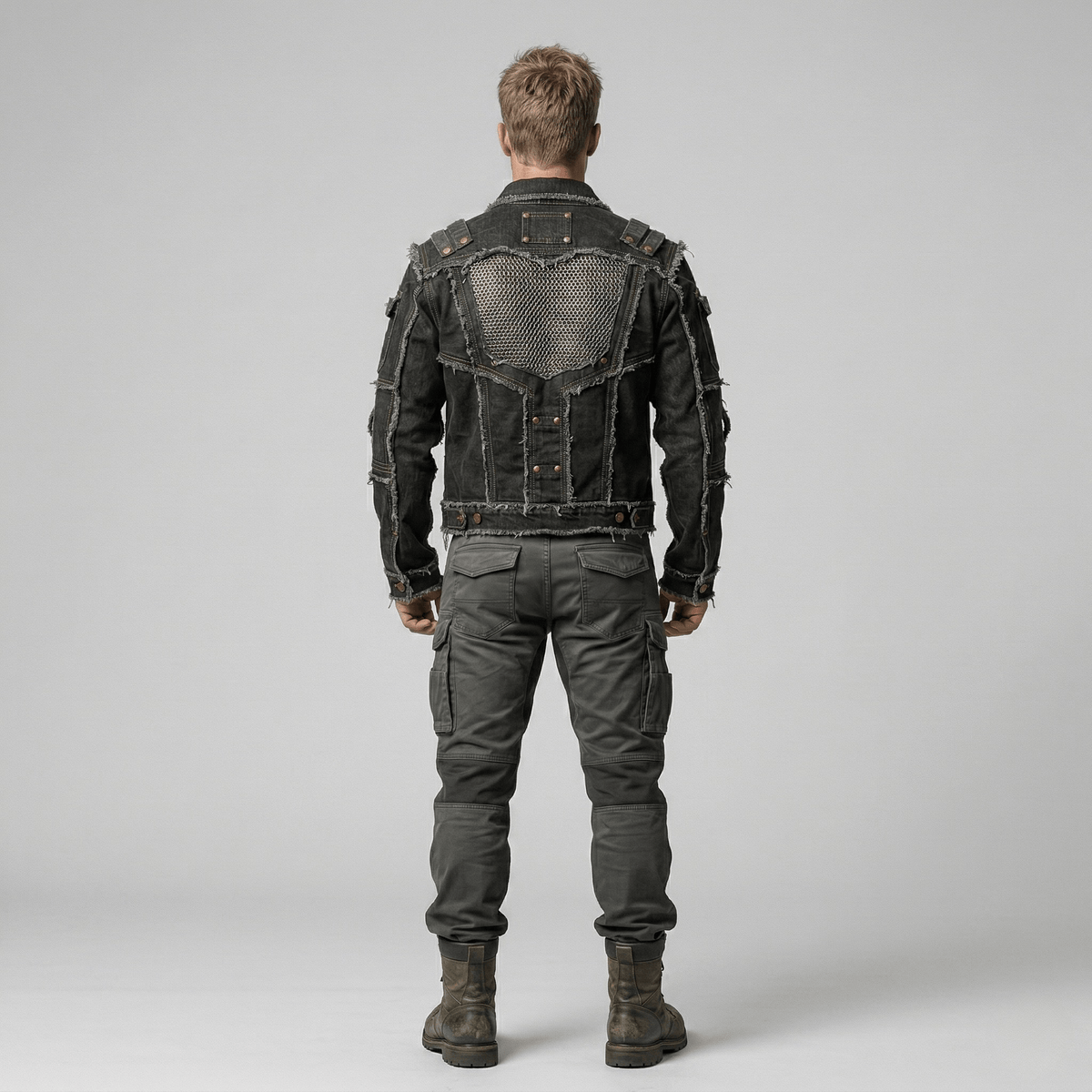 Men's Distressed Denim Utility Jacket