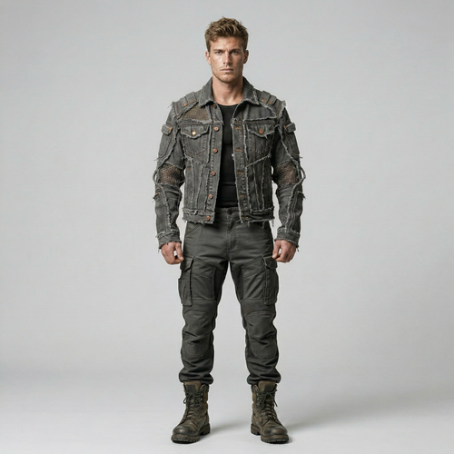 Men's Distressed Denim Utility Jacket