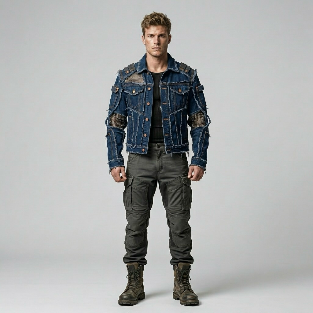 Men's Distressed Denim Utility Jacket