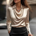Satin Blouse with Soft Draped Neckline for Versatile Occasions 0