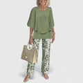 Womens Loungewear Set - Half Sleeve Crew Neck Top and Printed Pants 0